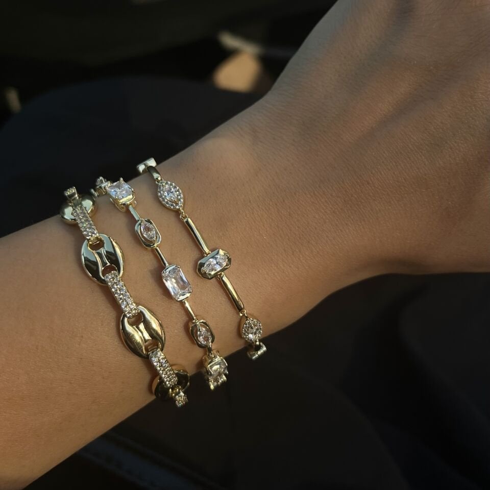 Altın Kaplama Baget Taşlı Bileklik