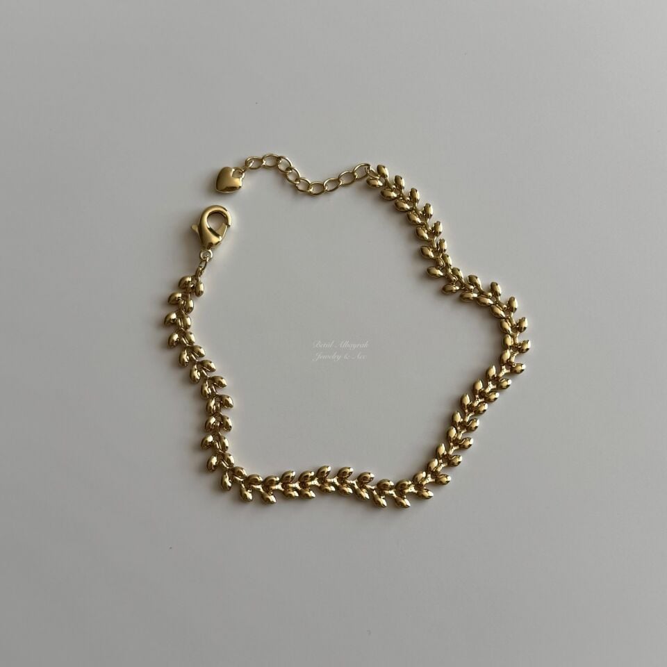 Altın Kaplama Yaprak Motif Bileklik