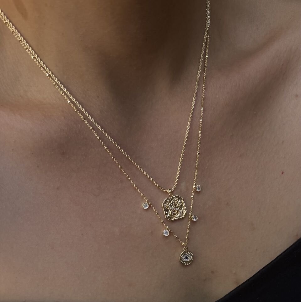 Altın Kaplama Topçuk Zincir Minimal Göz Kolye