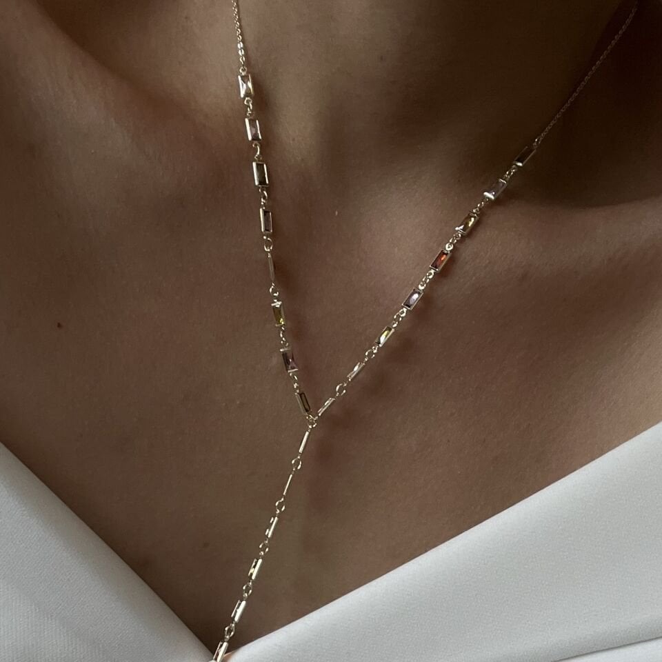 Altın Kaplama Renkli Baget Taşlı Y Kolye