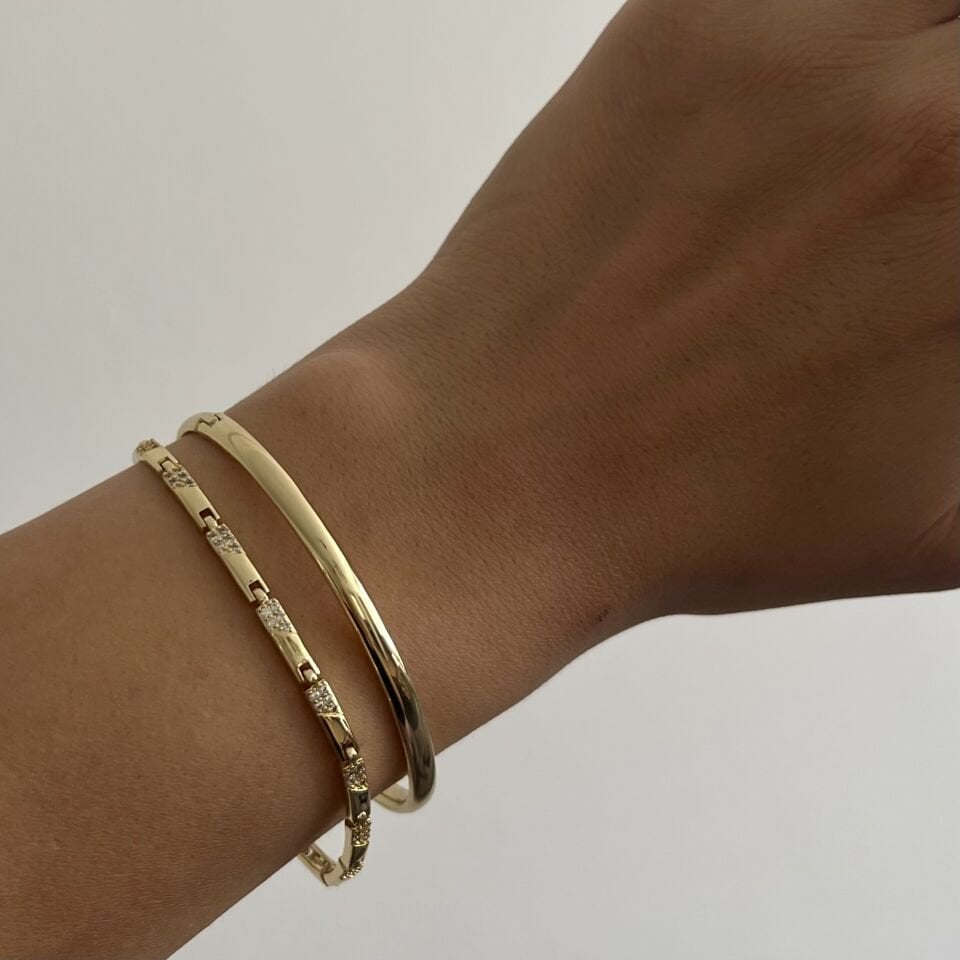 Altın Kaplama Dikdörtgen Yarım Taşlı Bileklik