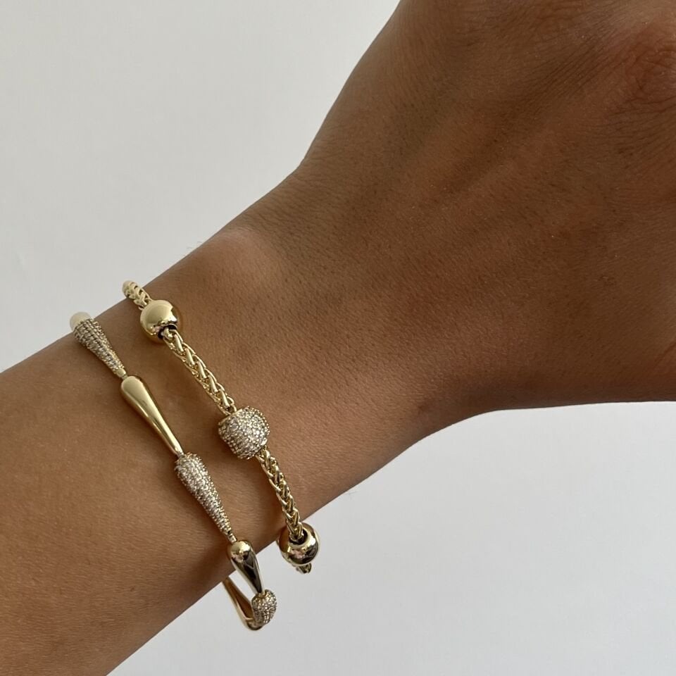 Altın Kaplama Taşlı Damla Model Bileklik