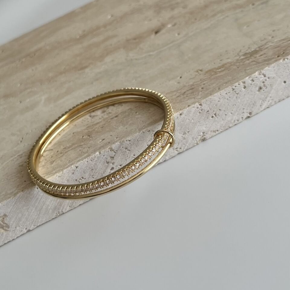 Altın Kaplama İkili Model Suyolu ve Düz Bilezik