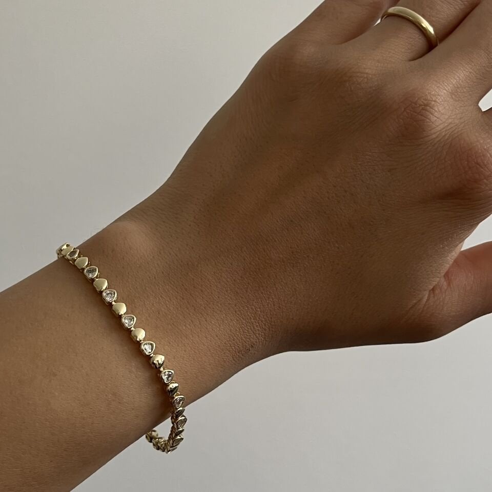 Altın Kaplama Minimal Taşlı Kalpli Bileklik