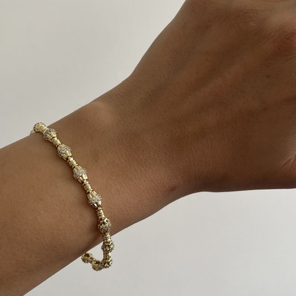 Altın Kaplama Full Taşlı Eklem Model Bileklik