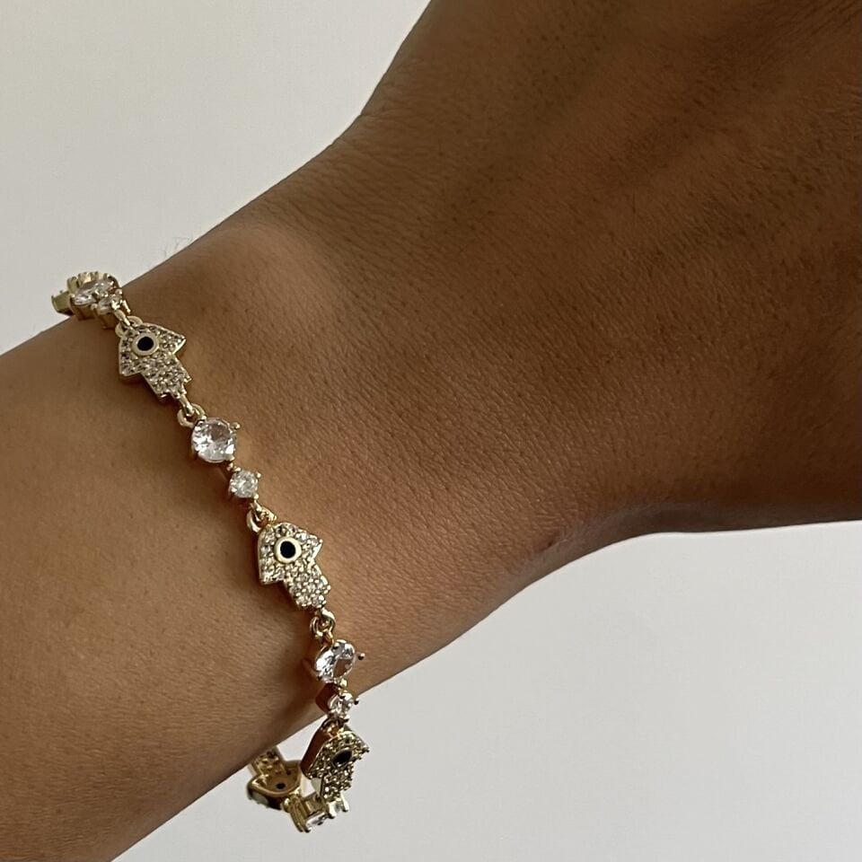 Altın Kaplama Fatma Ana Eli Taşlı Bileklik