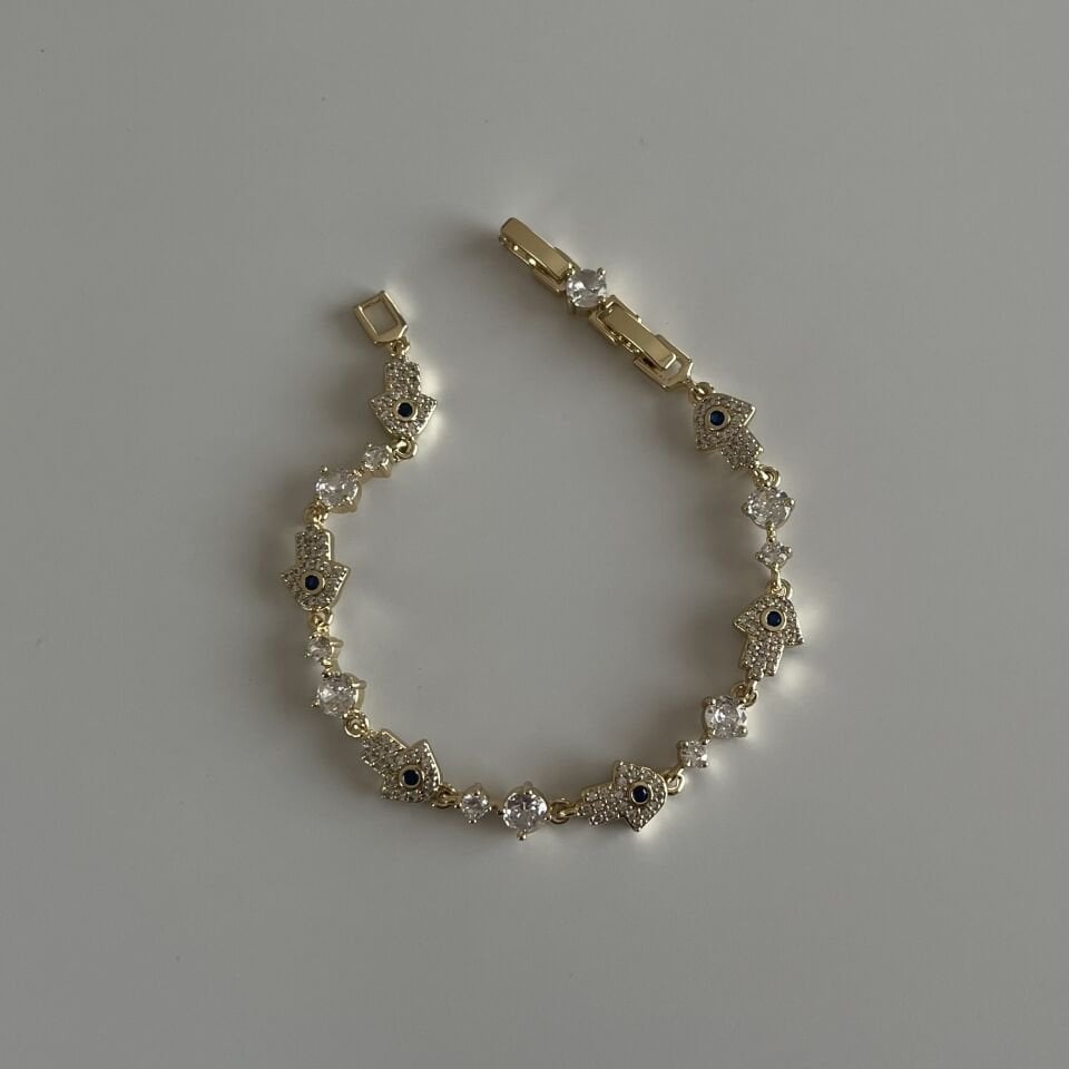 Altın Kaplama Fatma Ana Eli Taşlı Bileklik