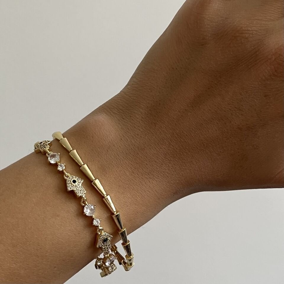 Altın Kaplama Fatma Ana Eli Taşlı Bileklik