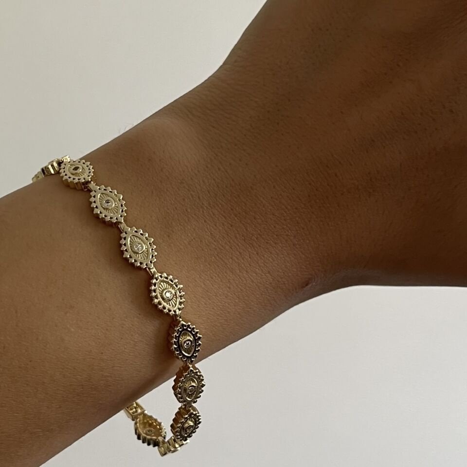 Altın Kaplama Vintage Taşlı Göz Motif Bileklik