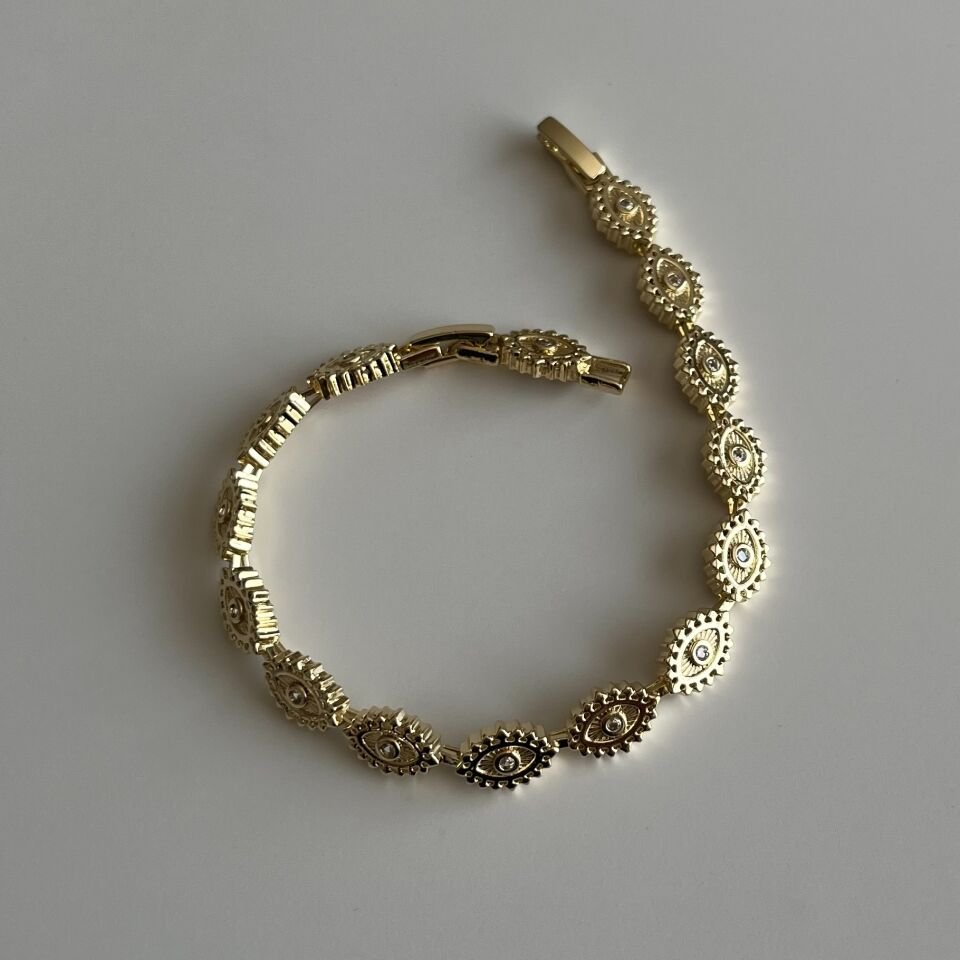 Altın Kaplama Vintage Taşlı Göz Motif Bileklik