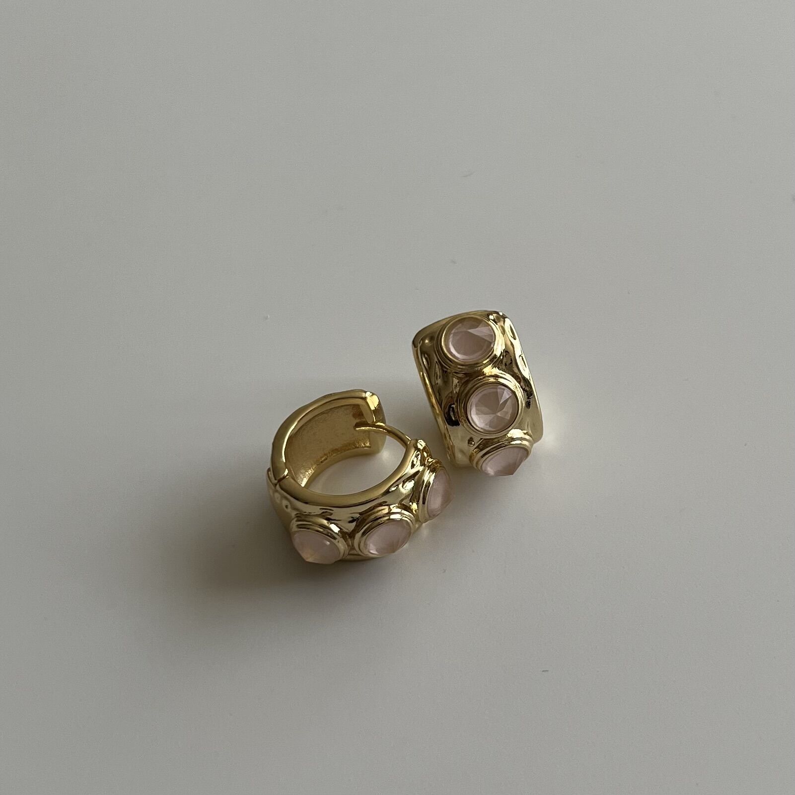 Vip Açık Pembe Taşlı Halka Küpe