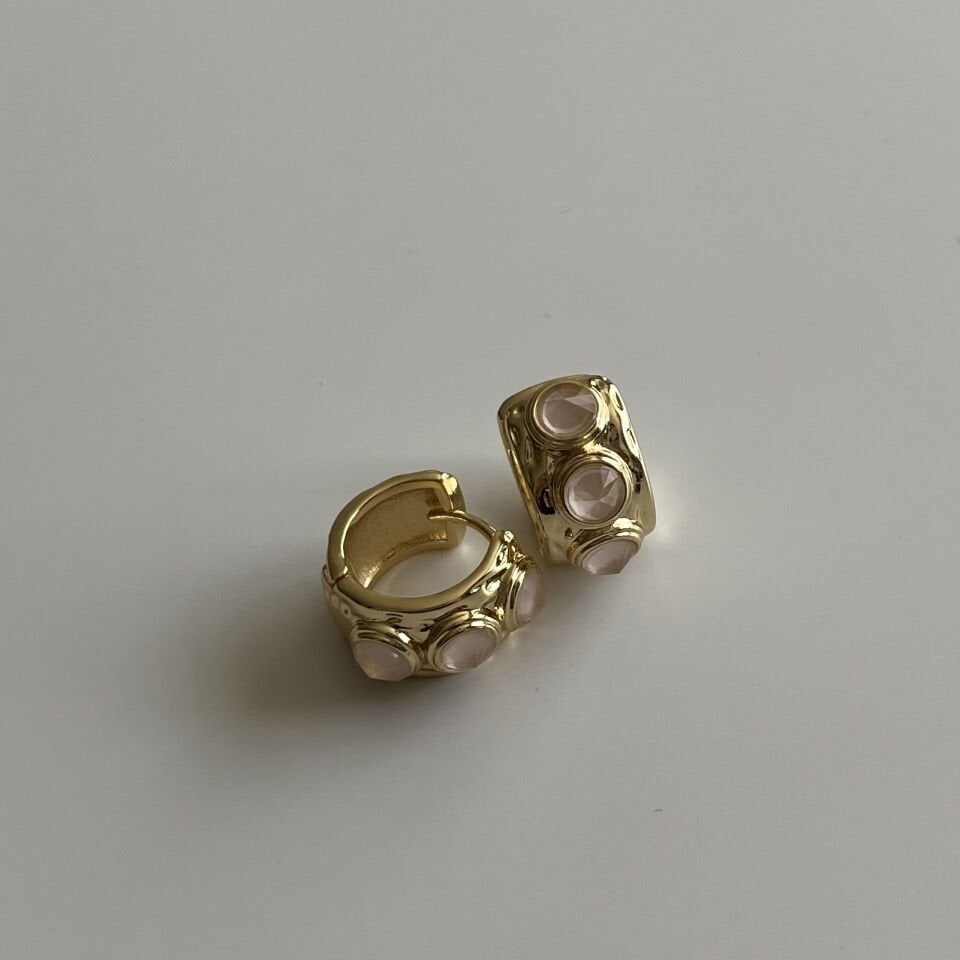 Vip Açık Pembe Taşlı Halka Küpe