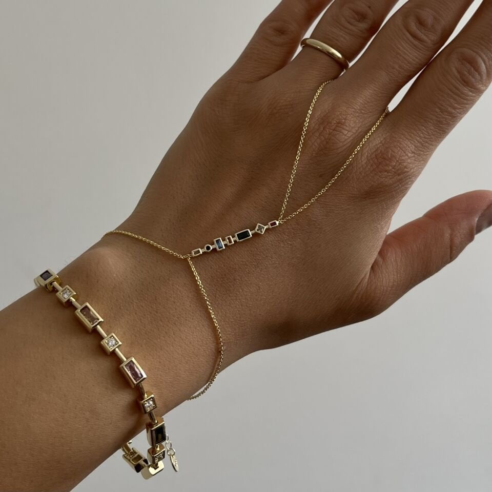 Altın Kaplama Renkli Baget Taşlı Bileklik