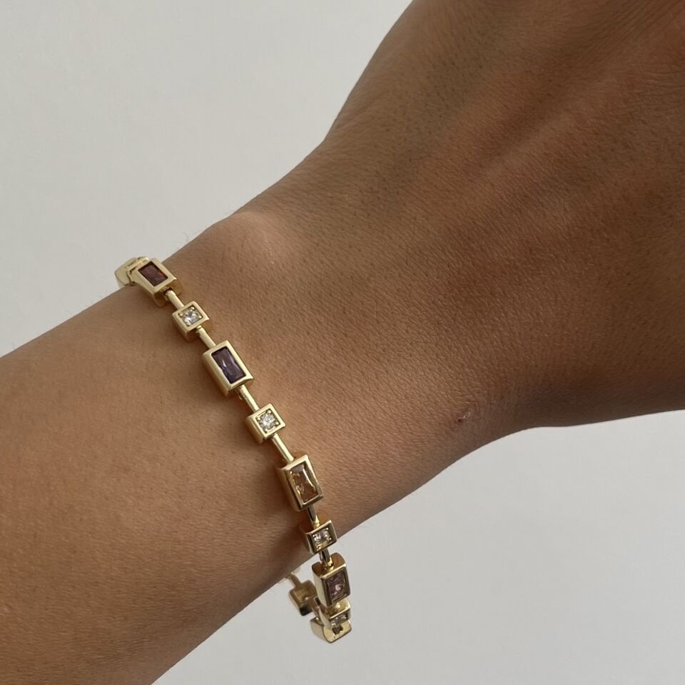 Altın Kaplama Renkli Baget Taşlı Bileklik