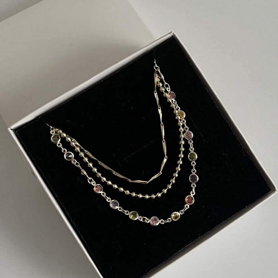 Altın Kaplama Yuvarlak Renkli Taşlı Kolye